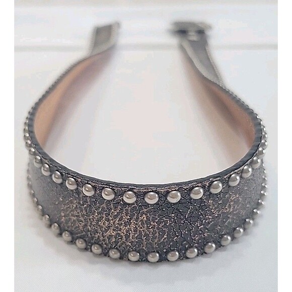 VTG Leatherock Studded Leather Belt Silver Geometric Buckle Black Distressed L36 main image 12